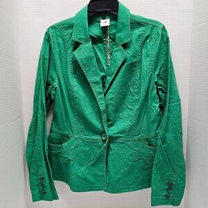 Women CAbi Green Peplum Kelly Jacket Blazer One Button Cotton Style #5097 Pocket